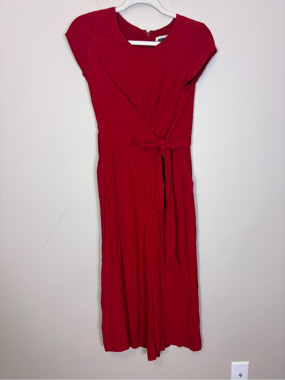 Maeve Anthropologie Red Tie Waist Short Sleeve Jumpsuit Size 0
